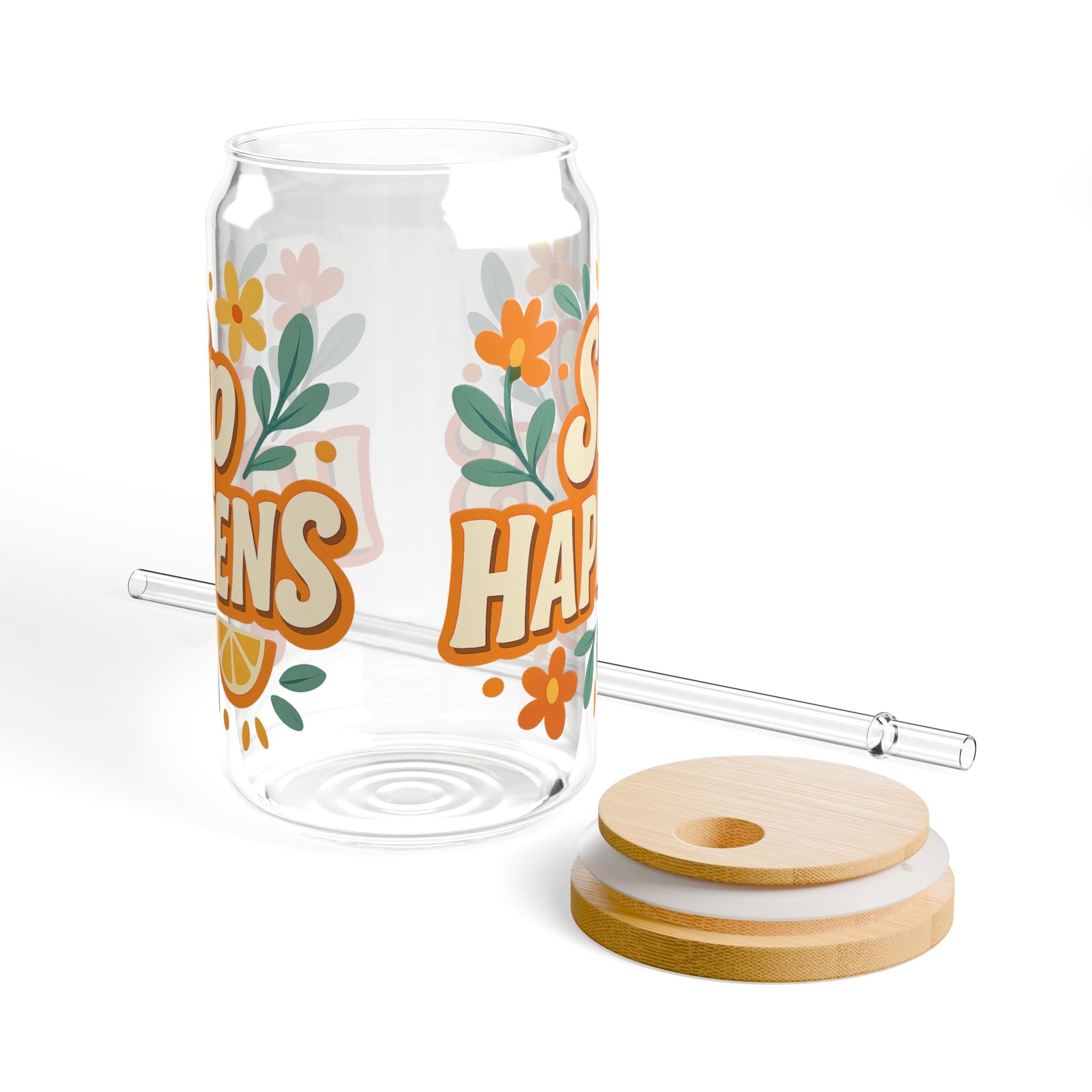 Sip Happens Glass Cup — Floral 16oz Iced Coffee Cup