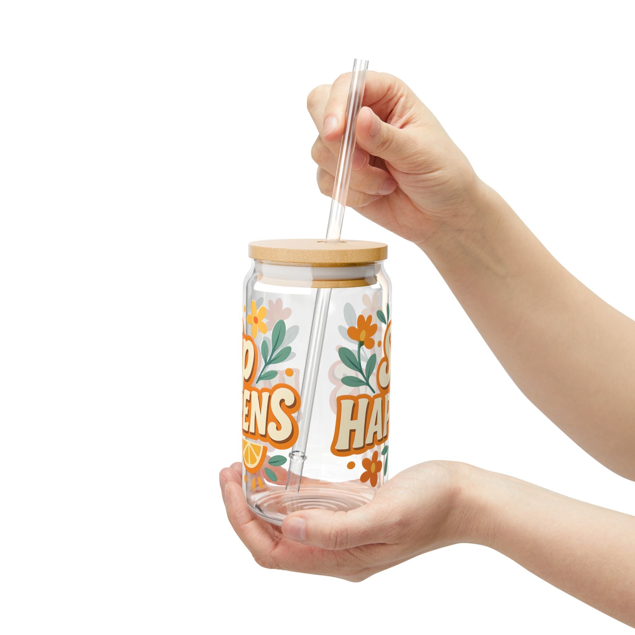 Sip Happens Glass Cup — Floral 16oz Iced Coffee Cup