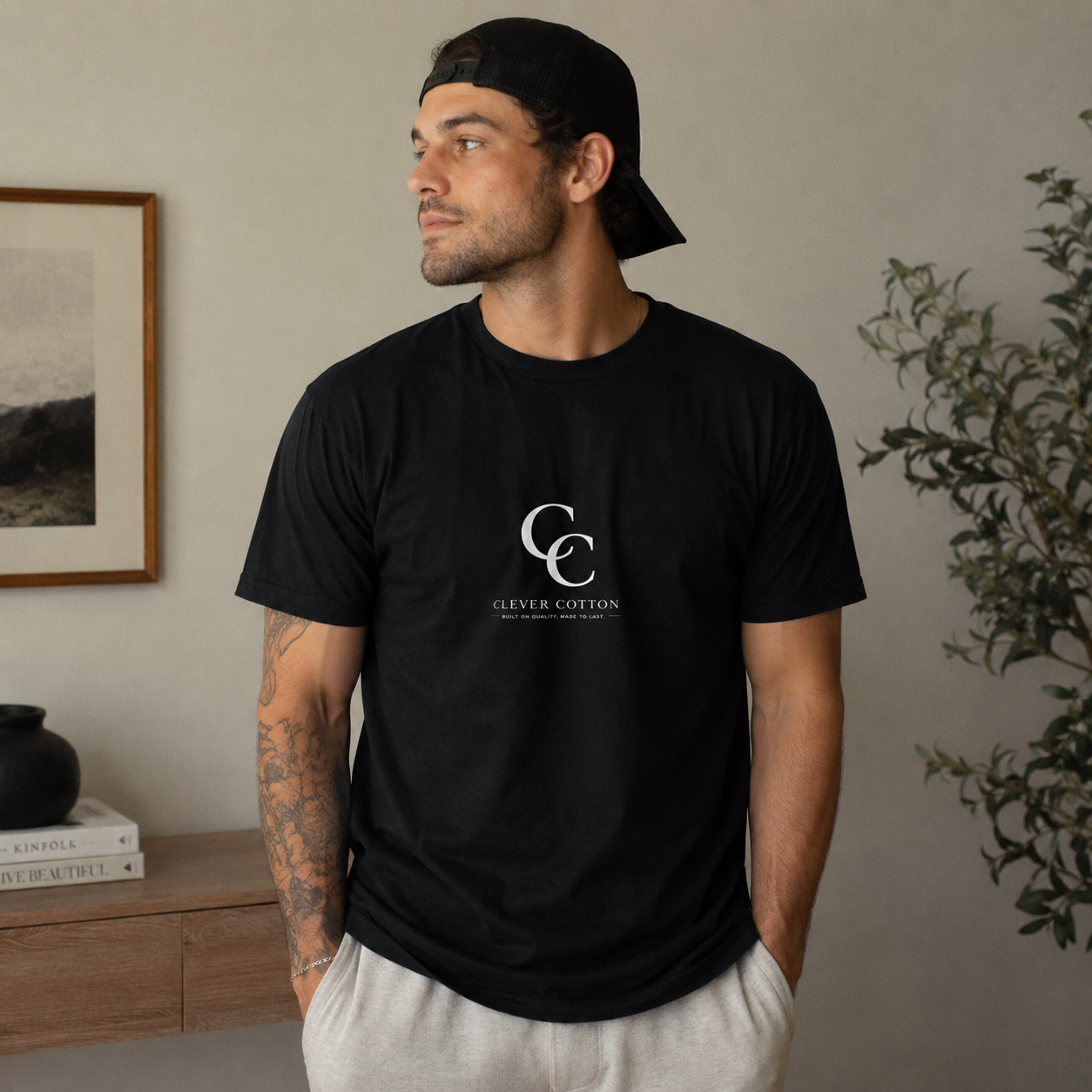Minimal CC Monogram Tee — White Cotton T-Shirt