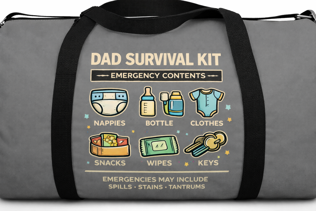 Dad Survival Checklist Duffel Bag — Funny Dad Travel Bag