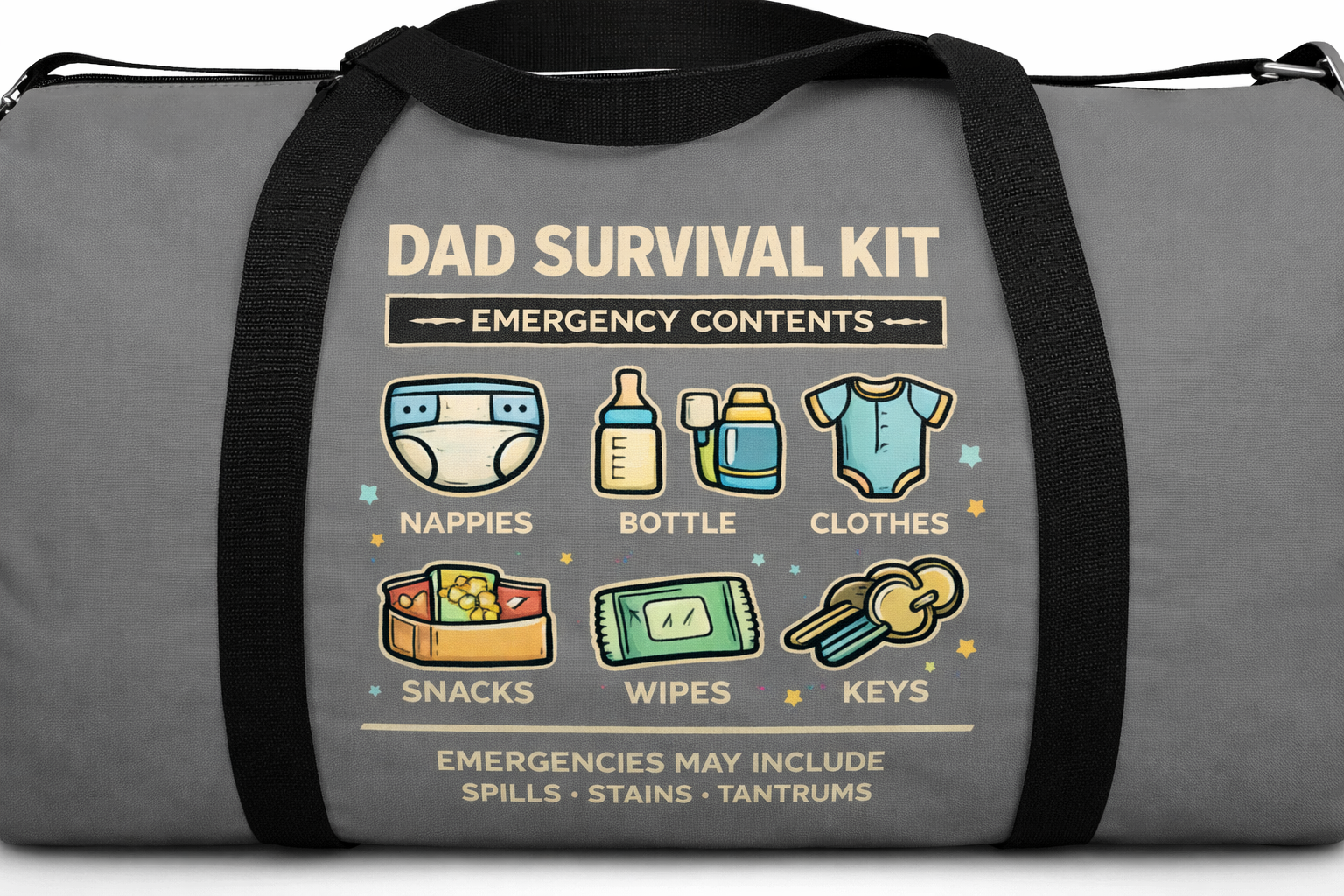 Dad Survival Checklist Duffel Bag — Funny Dad Travel Bag