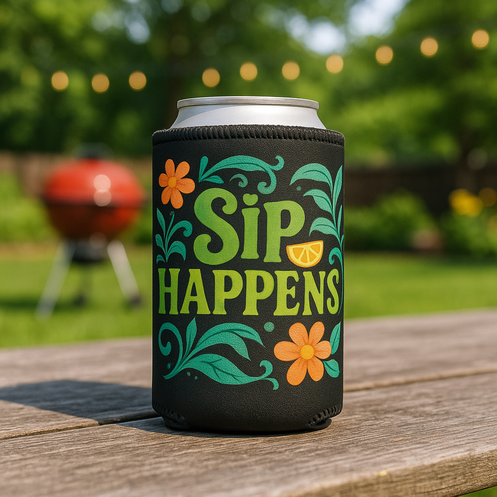 Sip Happens Can Cooler — Tropical Neoprene Stubby Holder