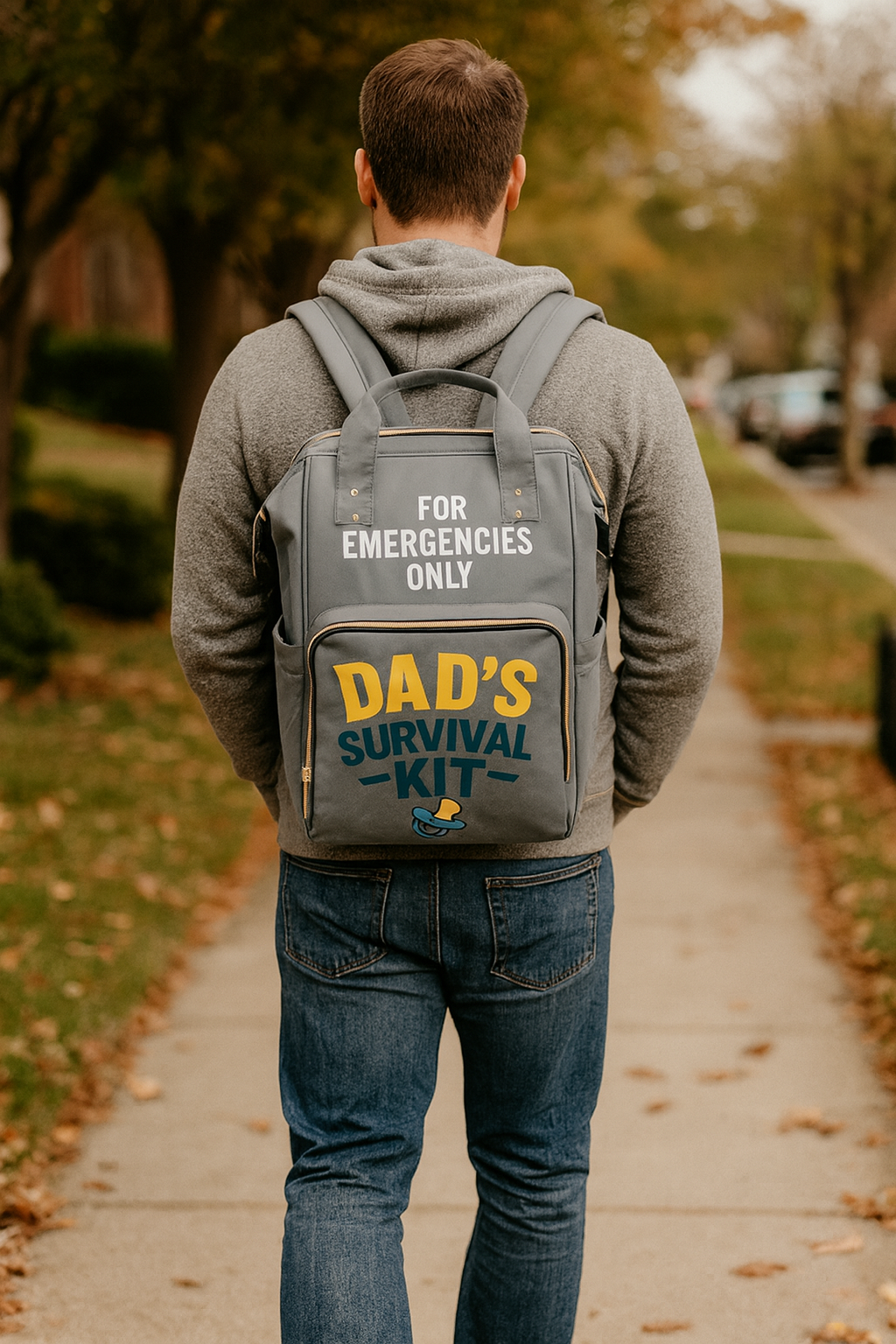 Dad Diaper Bag Backpack — Dark Grey Survival Kit Edition