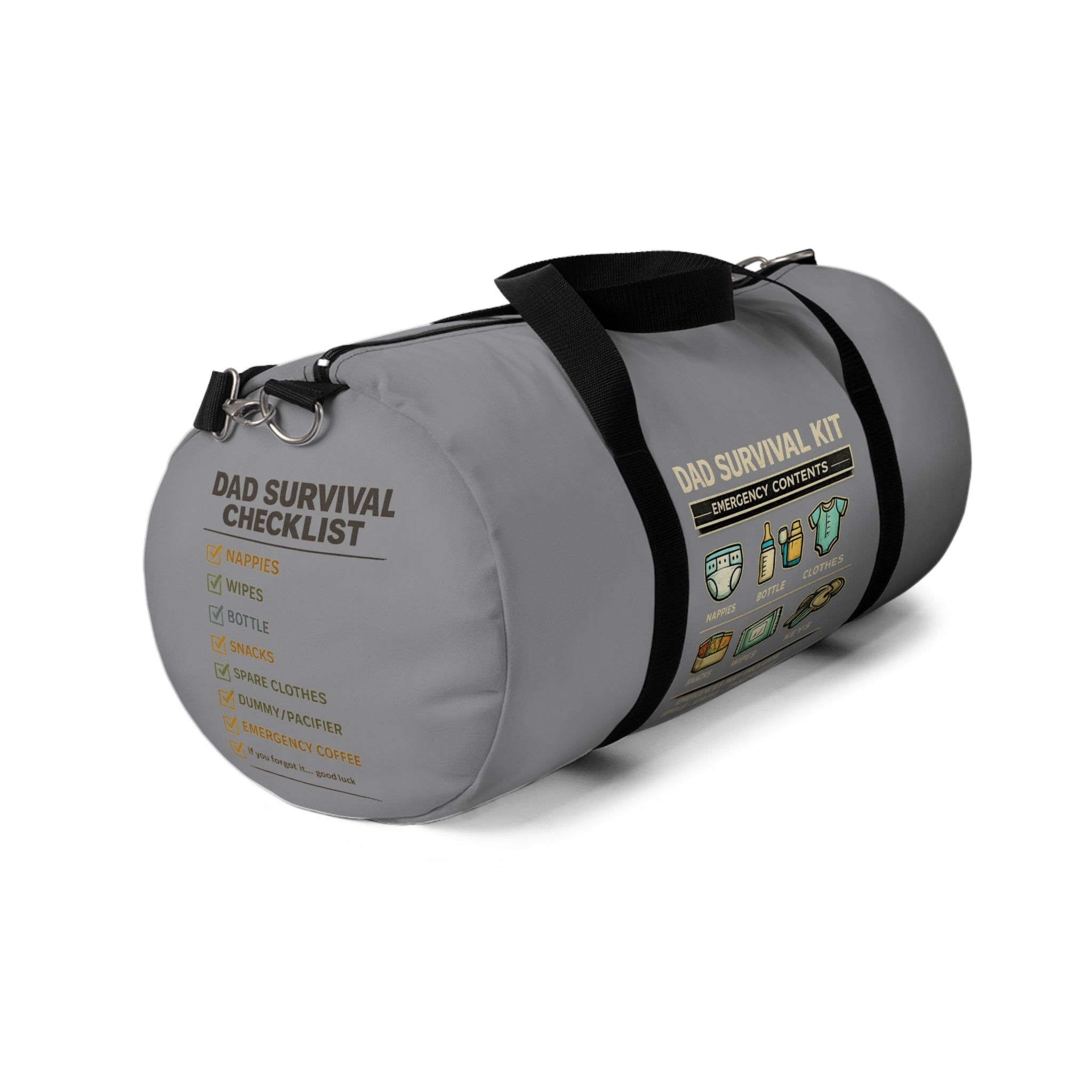 Dad Survival Checklist Duffel Bag — Funny Dad Travel Bag
