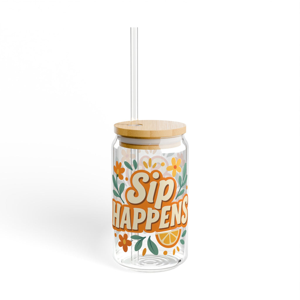 Sip Happens Glass Cup — Floral 16oz Iced Coffee Cup