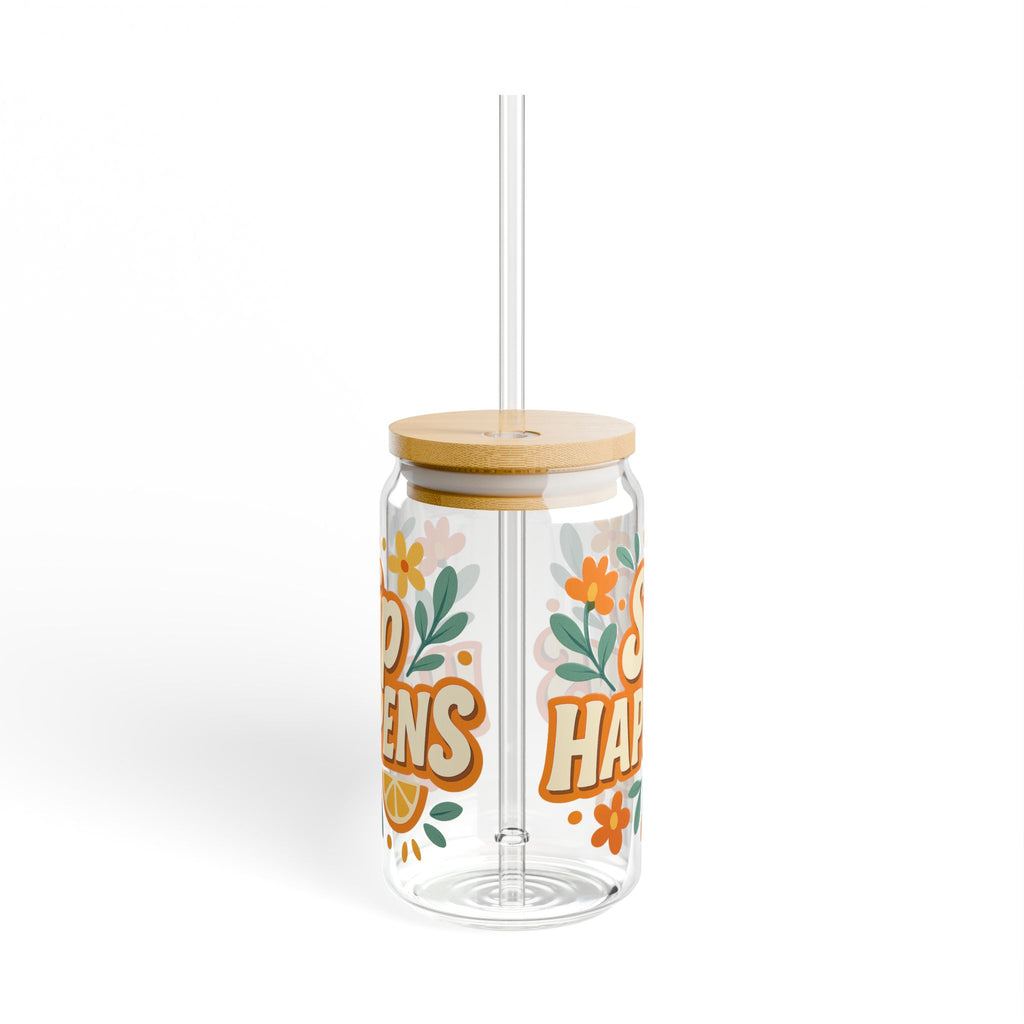Sip Happens Glass Cup — Floral 16oz Iced Coffee Cup