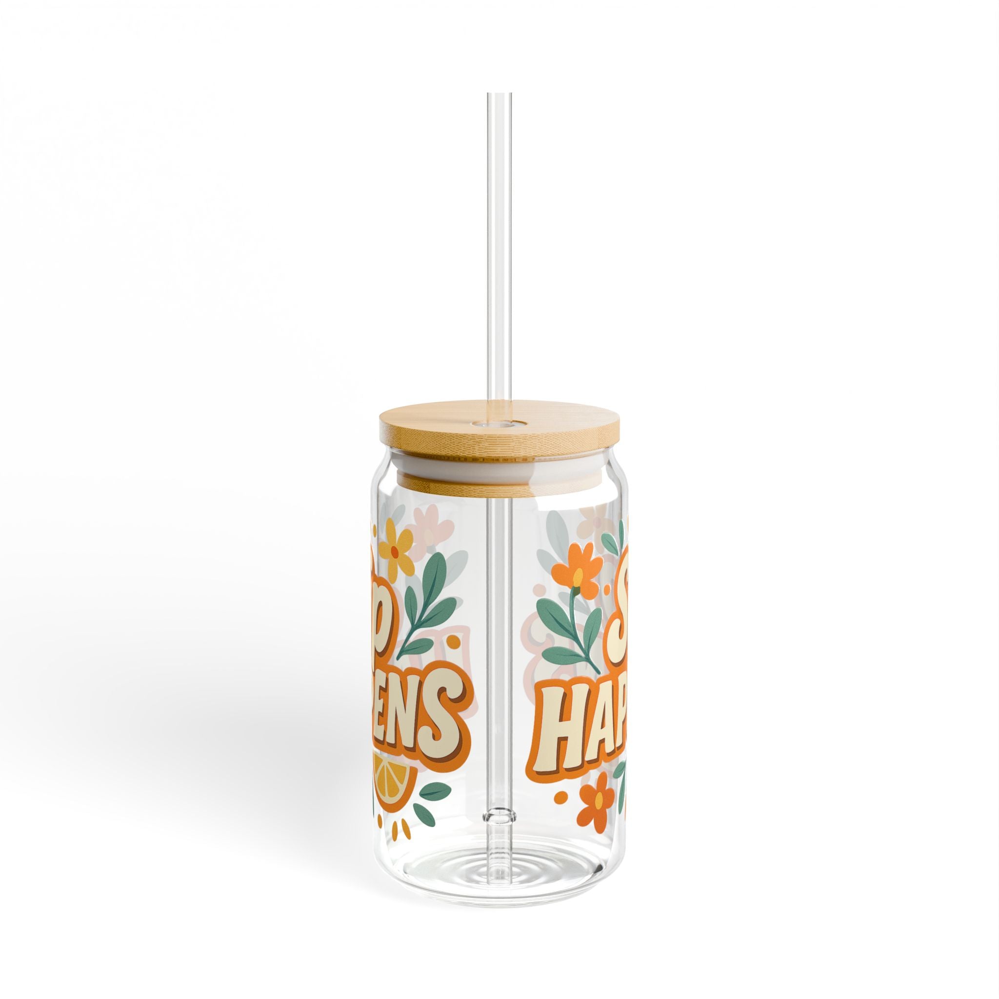 Sip Happens Glass Cup — Floral 16oz Iced Coffee Cup