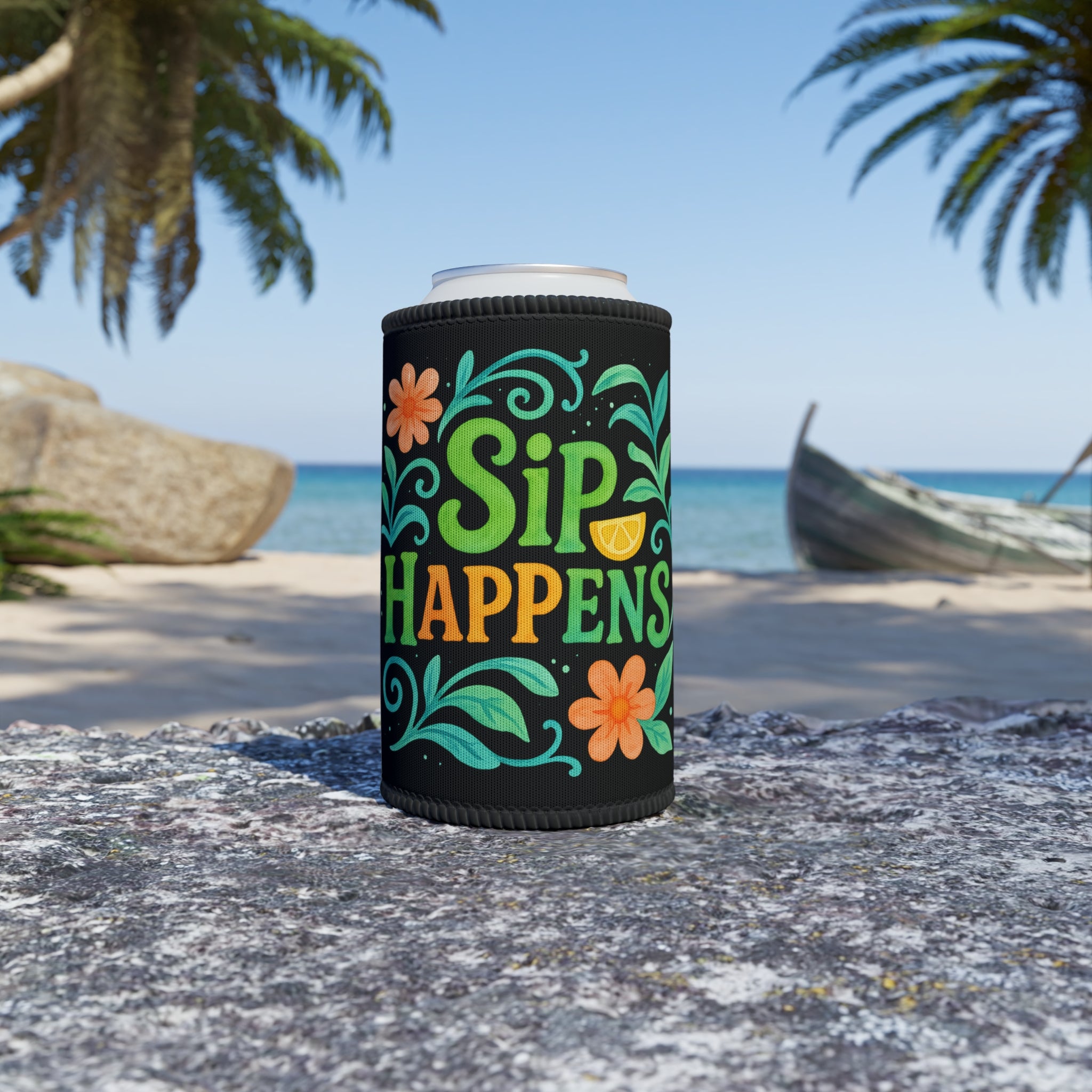 Sip Happens Can Cooler — Tropical Neoprene Stubby Holder